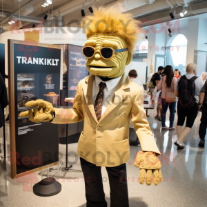 Gold Frankenstein mascot costume character dressed with a Henley Tee and Cufflinks