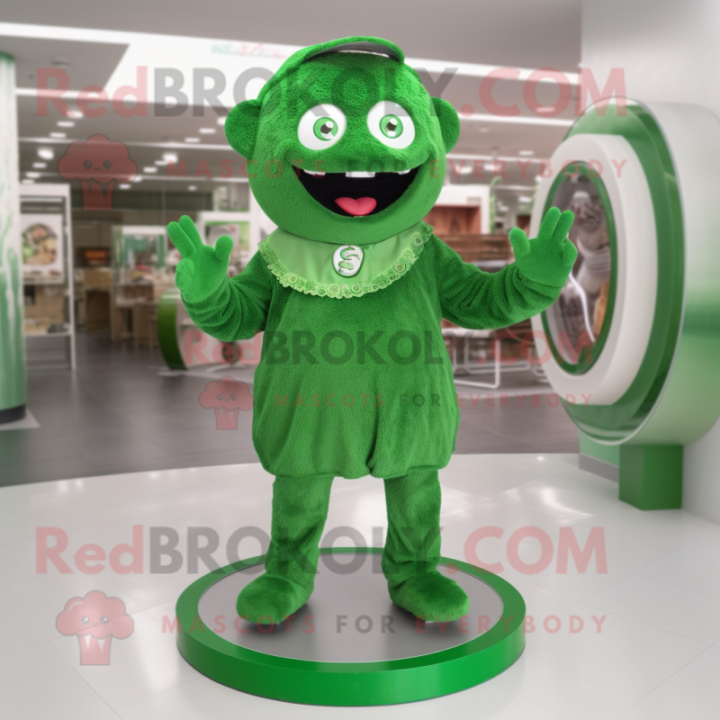 Forest Green Plate Spinner mascot costume character dressed with a Romper and Bracelets  - entire body --v 5