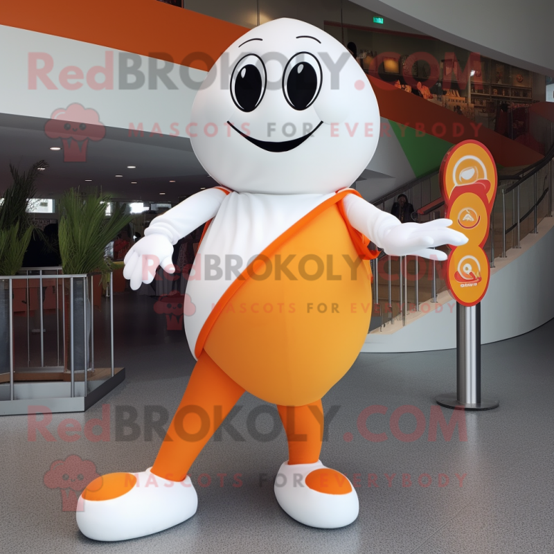 White Orange mascot costume character dressed with a Bodysuit and Shoe clips