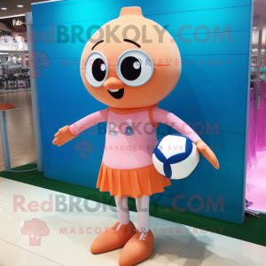 Peach Soccer Goal mascot costume character dressed with a One-Piece Swimsuit and Cummerbunds