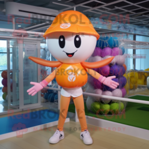 Peach Soccer Goal mascot costume character dressed with a One-Piece Swimsuit and Cummerbunds