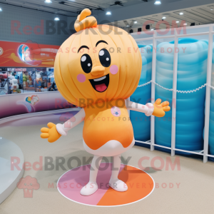 Peach Soccer Goal mascot costume character dressed with a One-Piece Swimsuit and Cummerbunds