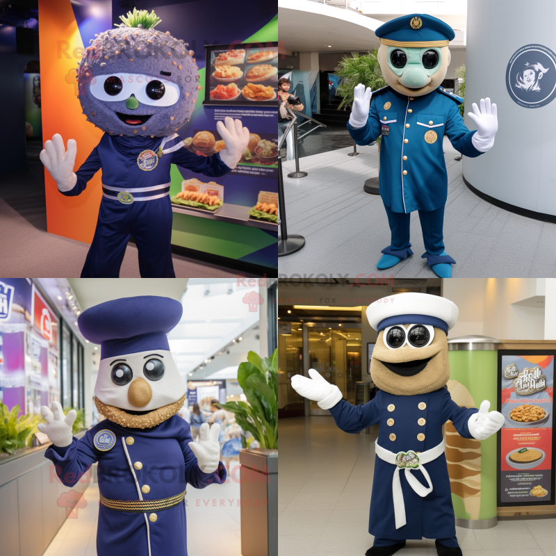 Navy Falafel mascot costume character dressed with a Bodysuit and Bracelets Navy Falafel mascot costume character dressed with a Bodysuit and Bracelets