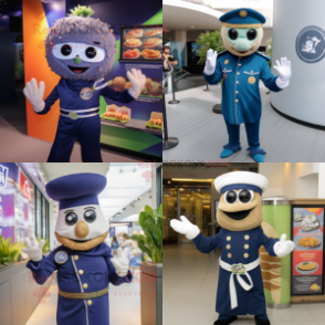 Navy Falafel mascot costume character dressed with a Bodysuit and Bracelets