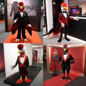 Red Pheasant mascot costume character dressed with a Tuxedo and Anklets