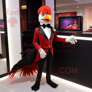 Red Pheasant mascot costume character dressed with a Tuxedo and Anklets