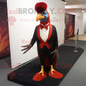 Red Pheasant mascot costume character dressed with a Tuxedo and Anklets