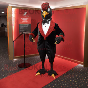 Red Pheasant mascot costume character dressed with a Tuxedo and Anklets
