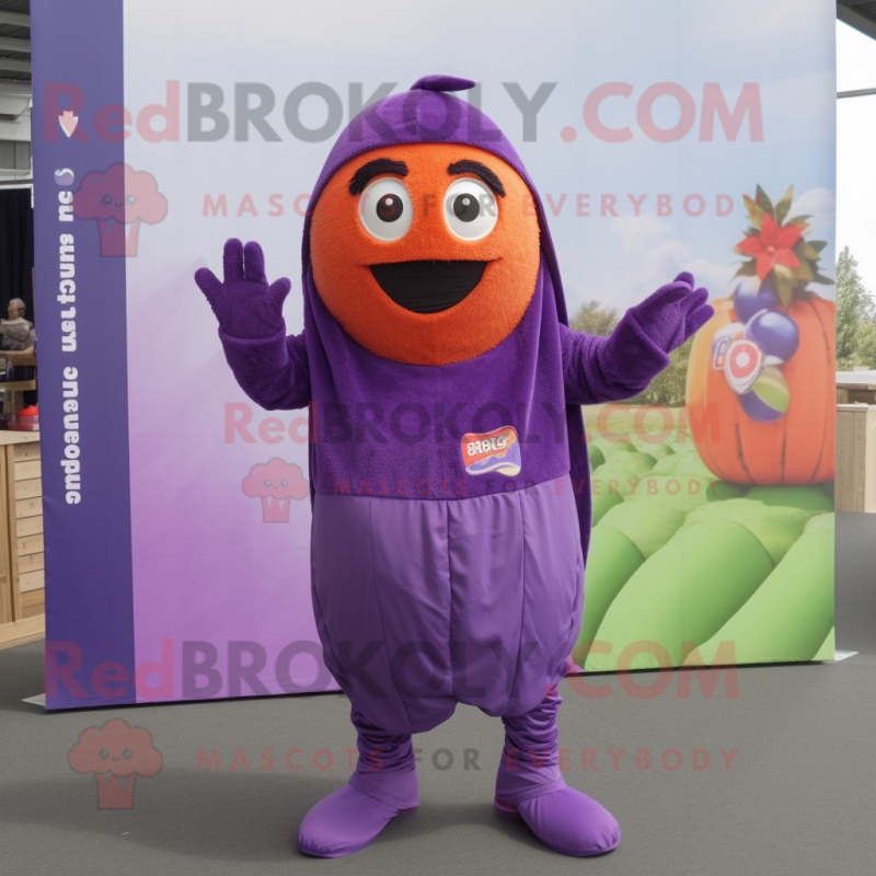 Purple Squash mascot costume character dressed with a Jumpsuit and Scarf clips