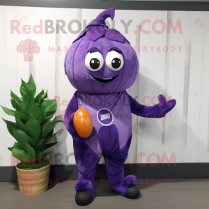 Purple Squash mascot costume character dressed with a Jumpsuit and Scarf clips