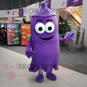 Purple Squash mascot costume character dressed with a Jumpsuit and Scarf clips