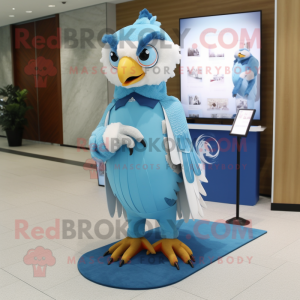 Sky Blue Falcon mascot costume character dressed with a A-Line Dress and Hairpins