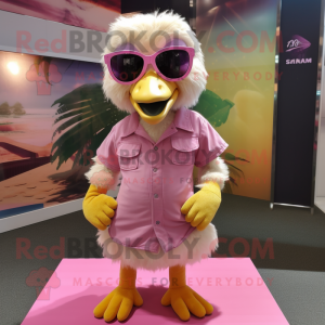 Pink Gosling mascot costume character dressed with a Playsuit and Sunglasses