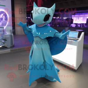 Cyan Manta Ray maskot drakt...