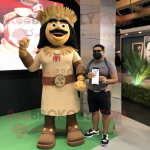 Tan Chief mascot costume character dressed with a Polo Tee and Smartwatches