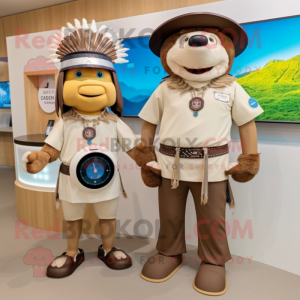 Tan Chief mascot costume character dressed with a Polo Tee and Smartwatches