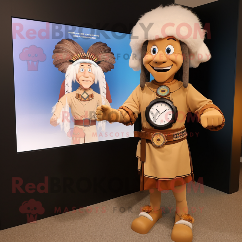 Tan Chief mascot costume character dressed with a Polo Tee and Smartwatches