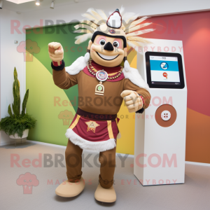 Tan Chief mascot costume character dressed with a Polo Tee and Smartwatches