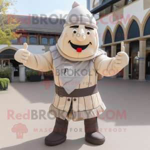 Beige Medieval Knight mascot costume character dressed with a Waistcoat and Berets