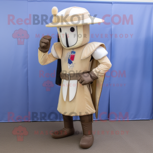 Beige Medieval Knight mascot costume character dressed with a Waistcoat and Berets