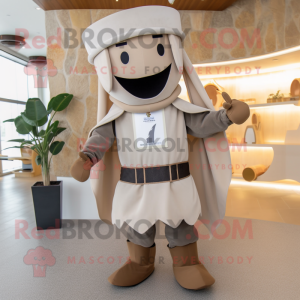 Beige Medieval Knight mascot costume character dressed with a Waistcoat and Berets