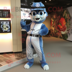 Gray Blue Jay mascot costume character dressed with a Jumpsuit and Digital watches