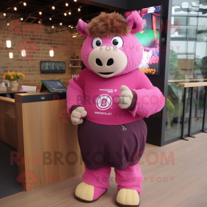 Rosa bison maskot drakt...