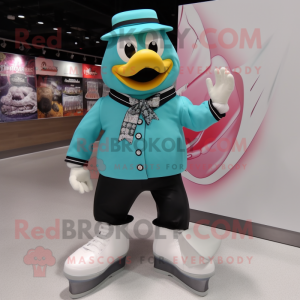 Teal Pair Of Ice Skates mascot costume character dressed with a Blazer and Bracelets