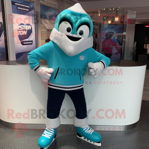 Teal Pair Of Ice Skates mascot costume character dressed with a Blazer and Bracelets