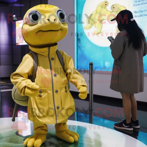 Gold Turtle mascot costume character dressed with a Raincoat and Watches