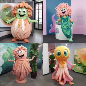 Peach Medusa mascot costume character dressed with a Vest and Wraps