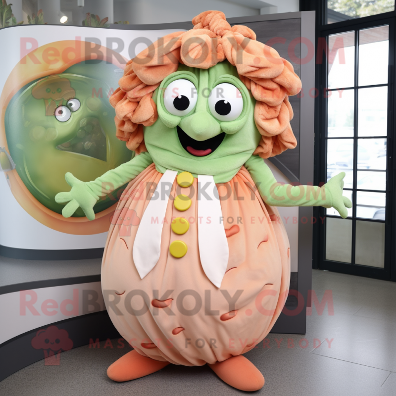 Peach Medusa mascot costume character dressed with a Vest and Wraps Peach Medusa mascot costume character dressed with a Vest and Wraps
