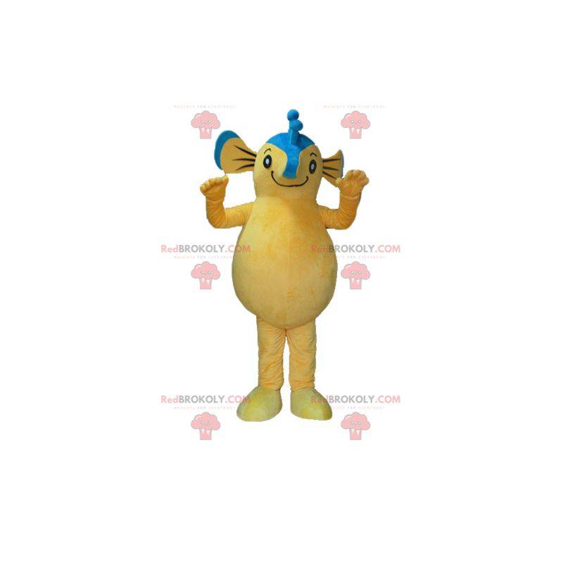 Reusachtig blauw en geel zeepaardje mascotte - Redbrokoly.com