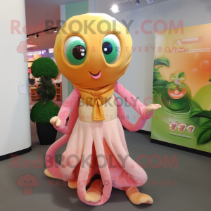 Peach Medusa mascot costume character dressed with a Vest and Wraps