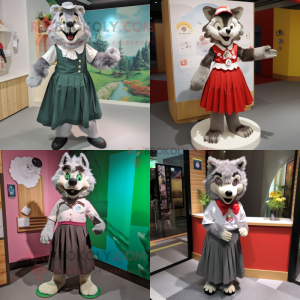 nan Say Wolf mascot costume character dressed with a Pleated Skirt and Brooches