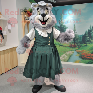nan Say Wolf mascot costume character dressed with a Pleated Skirt and Brooches