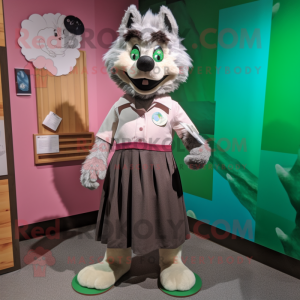 nan Say Wolf mascot costume character dressed with a Pleated Skirt and Brooches