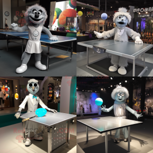 Silver Ping Pong Table mascot costume character dressed with a Cocktail Dress and Bracelet watches