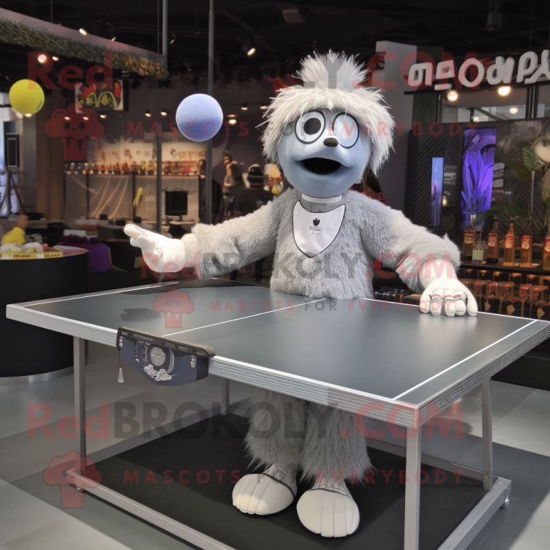 Silver Ping Pong Table mascot costume character dressed with a Cocktail Dress and Bracelet watches