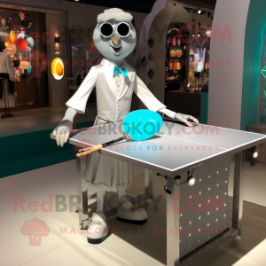 Silver Ping Pong Table mascot costume character dressed with a Cocktail Dress and Bracelet watches
