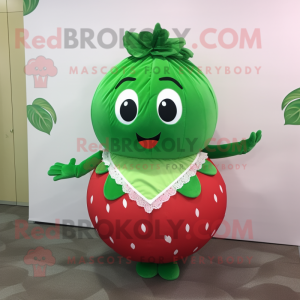 Forest Green Strawberry mascot costume character dressed with a Ball Gown and Suspenders
