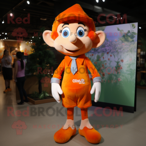 Orange Elf mascot costume character dressed with a Oxford Shirt and Anklets