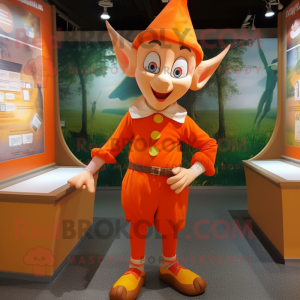 Orange Elf mascot costume character dressed with a Oxford Shirt and Anklets