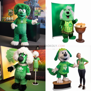 Green Shepard'S Pie mascot costume character dressed with a Graphic Tee and Earrings