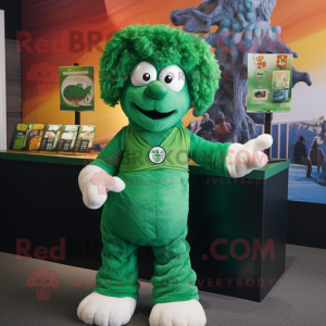 Green Shepard'S Pie mascot costume character dressed with a Graphic Tee and Earrings