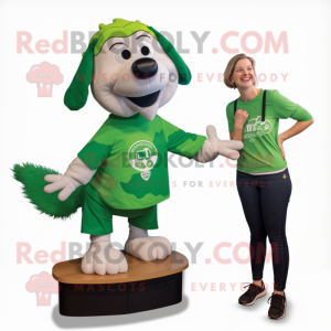 Green Shepard'S Pie mascot costume character dressed with a Graphic Tee and Earrings