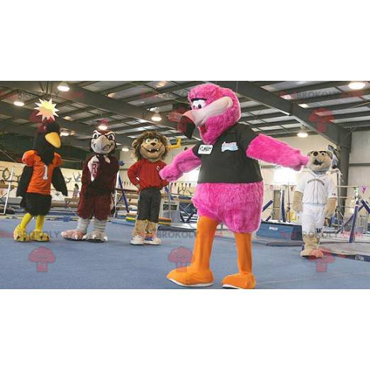 Giant flamingo mascot all hairy - Redbrokoly.com