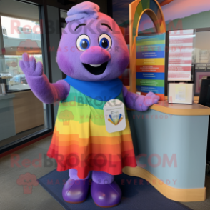 Lavender Rainbow mascot costume character dressed with a Wrap Skirt and Mittens