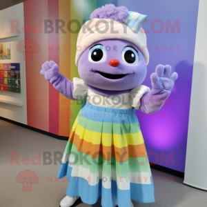 Lavender Rainbow mascot costume character dressed with a Wrap Skirt and Mittens