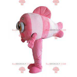 Mascot roze en witte anemoonvis flirterig en kleurrijk -
